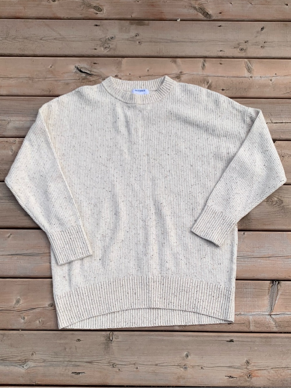 Old Navy SoSoft Crew Neck Tunic Sweater Ribbed Knit Long Size XL Speckled Cream
